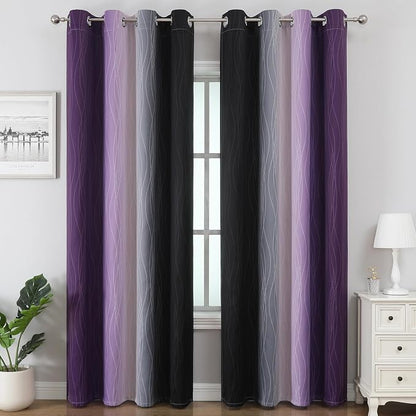 Purple and Black Ombre Blackout Curtains 102 Inches Long 2 Panels Set, Thermal - Image 2