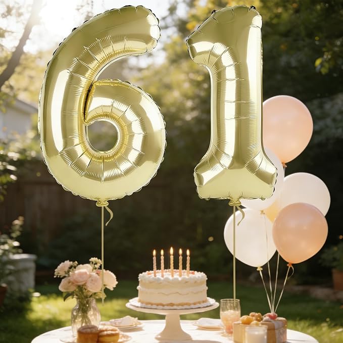 40 Inch Number 61 Balloons for 61st Birthday Party Decorations, 0-100 Champagne - Image 3