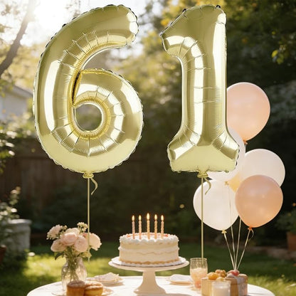 40 Inch Number 61 Balloons for 61st Birthday Party Decorations, 0-100 Champagne - Image 3