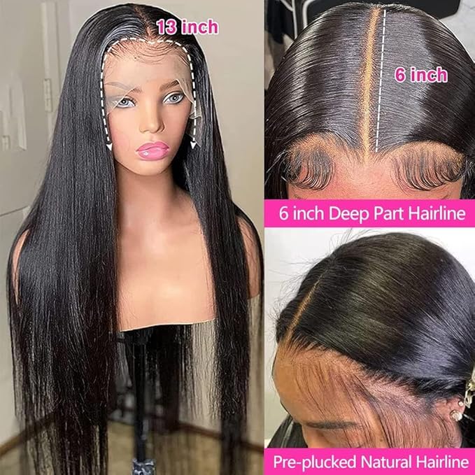 34 Inch13x6 Straight Lace Front Wigs Human Hair HD Transparent Lace Frontal Human Hair Wigs for Women Glueless Wigs Human Hair Pre Plucked Natural Color