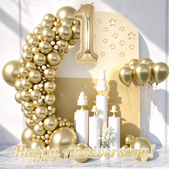 Champagne Gold Large Number 1 Balloon, 40 Inch Light Gold Foil Helium Number - Image 6