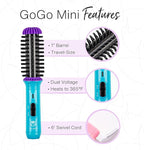 CALISTA GoGo Mini Heated Round Brush | Curl, Touch-Up, De-Frizz, Smooth, and Style Hair with Mini 7” Styling Tool | Heats to 365°F | Perfect Travel Tool | Dual Voltage (Cheetah)