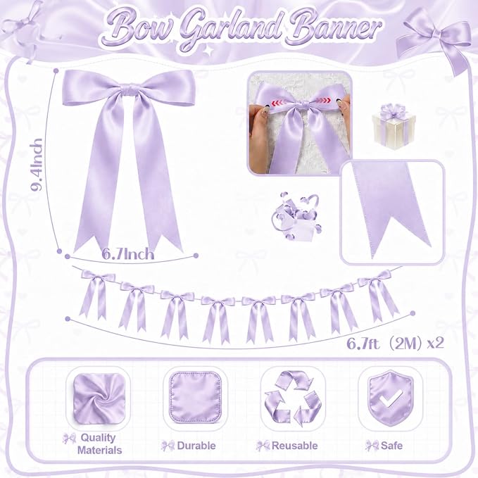 2 Strings Purple Bow Garland Banner Decorations - Image 2