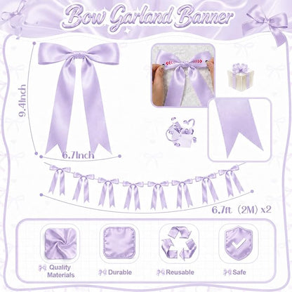 2 Strings Purple Bow Garland Banner Decorations - Image 2