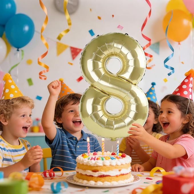 40 Inch Number 8 Balloons for 8th Birthday Party Decorations, 0-100 Champagne - Image 2