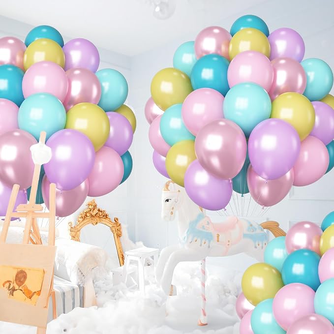 HILAVO Pastel Balloons 60 Pcs Metallic Pink Purple Teal Blue Yellow Multicolor - Image 6
