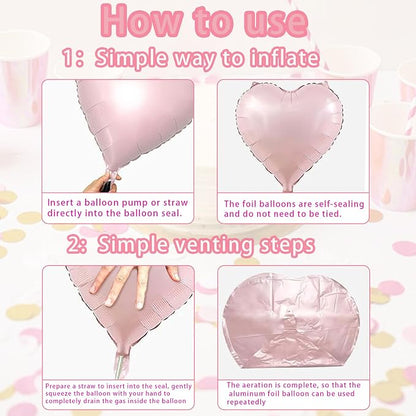 Pink Heart Ballloons, 18 Inch Pastel Pink Foil Love Heart Shaped Balloons 12Pcs - Image 3