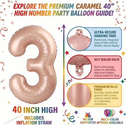 40 Inch Caramel Foil Number 3 Balloon - Image 2
