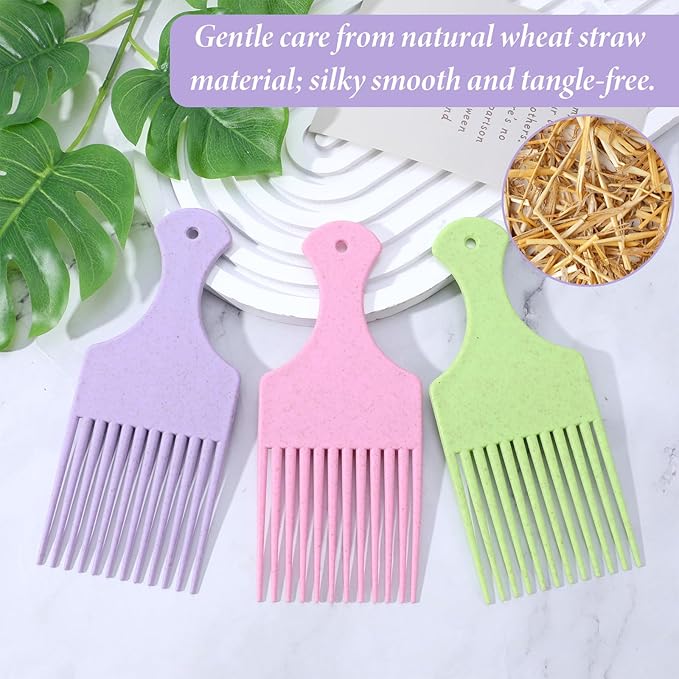 Hair Picks for Women, 3 Pcs Hair Pick Comb Plastic Wide Tooth Afro Picks for Women Curly Detangling Hairstyling Tools (Macaron Color)