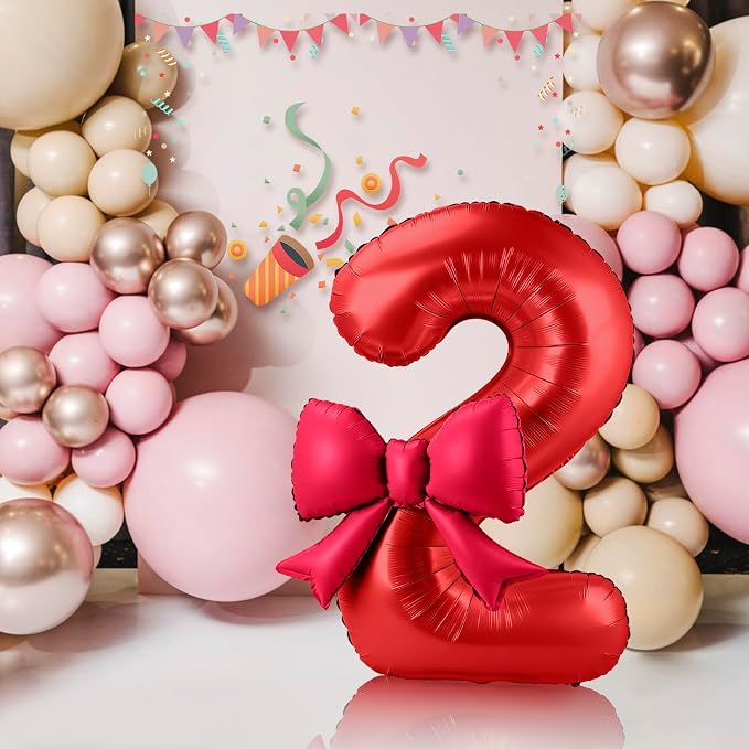 40 Inch Number 2 Balloon with Bow, Coquette Aesthetic Foil Balloon - Image 5