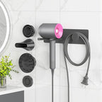 Hair Dryer Holder Wall Mounted with 4-Adsorption, Self Adhesive Blow Dryer Holder for Power Plug, Diffuser and Nozzles Accessories Organizer, Matte Black