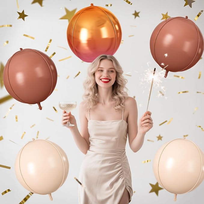 Retro Beige Orange Brown Round Foil Balloons 9 pcs, Giant 4D Round Balloons 22 - Image 4