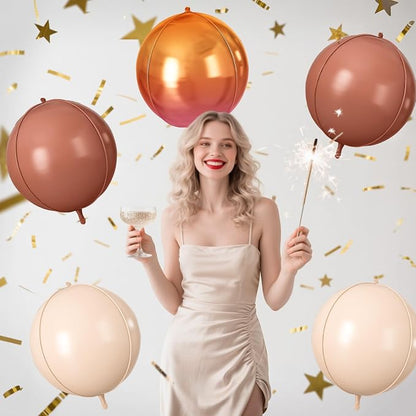 Retro Beige Orange Brown Round Foil Balloons 9 pcs, Giant 4D Round Balloons 22 - Image 4