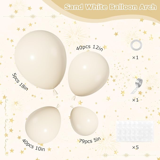 164Pcs Beige Cream Balloons Garland Arch Kit Different Sizes | 18 12 10 5 inch - Image 2