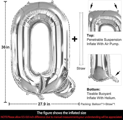 Lovoir 40 Inch Large Silver Letter Q Balloons Big Size Jumbo Mylar Foil Helium - Image 2