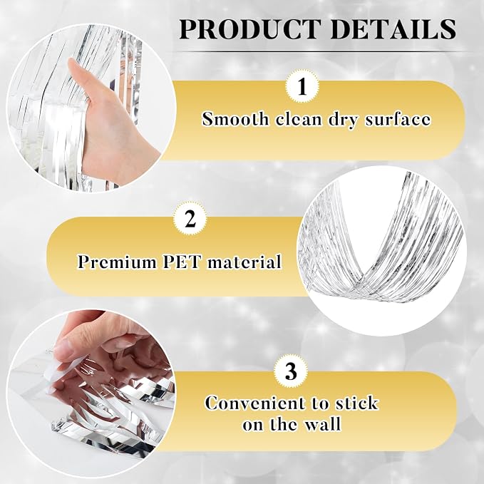 8 Pcs 15ft Silver Metallic Foil Ceiling Fringe Curtains, Party Decor Fringe - Image 3