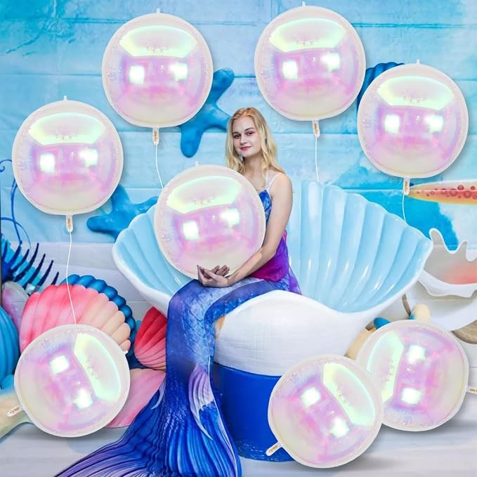 8 Pcs Iridescent Round foil Balloons, 4D Iridescent Mylar Orbz Round Balloons - Image 3