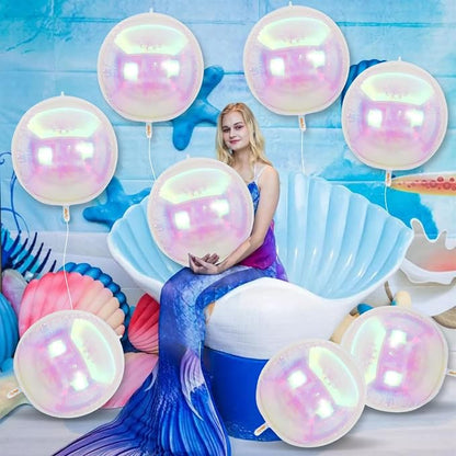 8 Pcs Iridescent Round foil Balloons, 4D Iridescent Mylar Orbz Round Balloons - Image 3