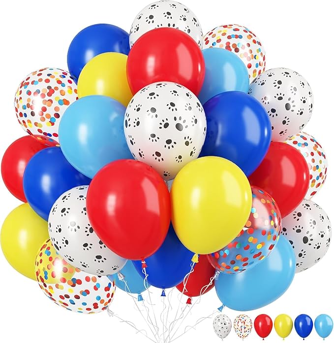 Dog Paw Balloons, 12 Inch Carnival Circus Balloons Red Yellow Blue and White by TAOYE