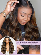 YIROO Bye Bye Knots 7x5 HD Lace Glueless Wig Human Hair Highlight Ombre Brown Body Wave Wig with Elastic Drawstring, Pre Cut Pre Plucked Pre Bleached Invisible Knots Put On and Go 150% Density 18Inch