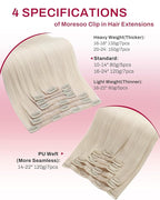 Moresoo Hair Extensions Clip ins White Blonde Real Hair Clip in Extensions Human Hair Double Weft Clip in Human Hair Extensions Full Head #60A 7Pieces/120Grams 24inch
