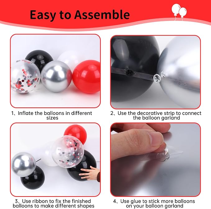 RUBFAC Red and Black Balloon Arch Kit 140pcs | Red Black and Metallic Silver - Image 3