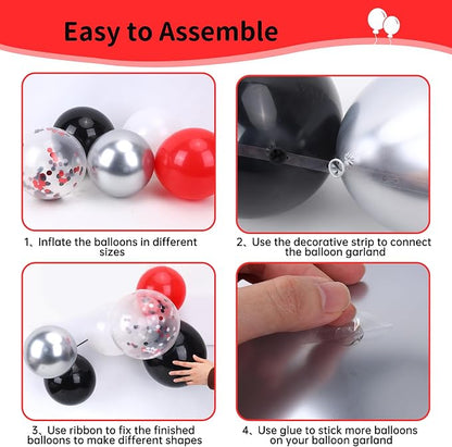 RUBFAC Red and Black Balloon Arch Kit 140pcs | Red Black and Metallic Silver - Image 3