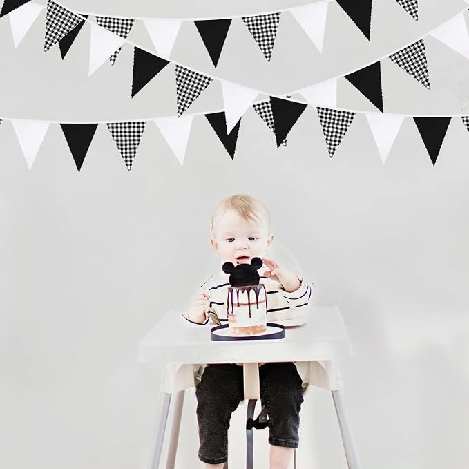 32Ft Black Party Decorations Black Buffalo Plaid Checkered White Triangle Flag - Image 7