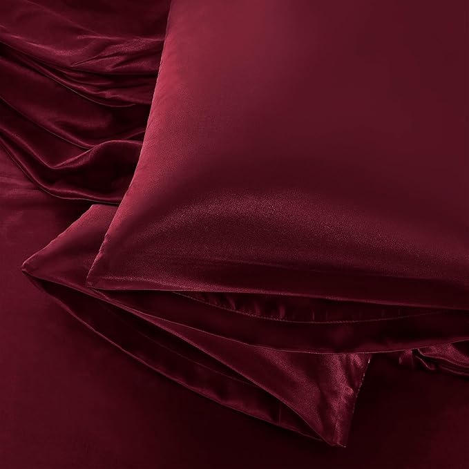 Aormenzy Satin Body Pillow Cover Set of 2, 20x54 Inches Burgundy Body Pillow Case for Adults, Silky Soft & Cooling Body Pillow Pillowcase with Envelope Closure