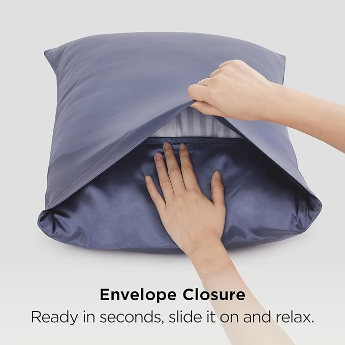 Bedsure Satin Pillowcases, Similar to Silk Pillow Cases Queen Size Set of 2, Pillow Case for Sleeping Women with Envelope Closure, Gifts for Women Men, Blue Granite, 20x30 Inches, 2pcs