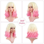 FAELBATY Short Pink Ombre Wig With Bangs - Bob Synthetic Wig for Women, Cosplay & Halloween - 12" (613/Pink)