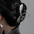 Silver Feather Metal Hair Claw Clips, 1Pcs 4.52Inch Elegant Hair Claw Clips for Thin Thick Hair Accessories Alloy Feather Hair Claw Nonslip Ponytail Holder Shark Claw Women Girls