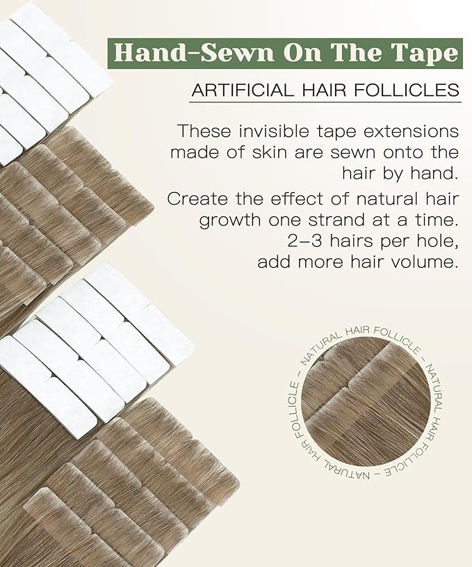 SURNEL Injected Seamless Tape in Hair Extensions 22Inch Ash Brown to Platinum Blonde Invisible Tape in Extensions Human Hair 20Pcs 50g(#860,22)