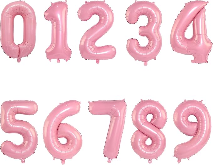2 Set 20 Pcs Number Balloons 16 Inch Pink 0-9 Number Mylar Foil Balloons Pink by Unknown