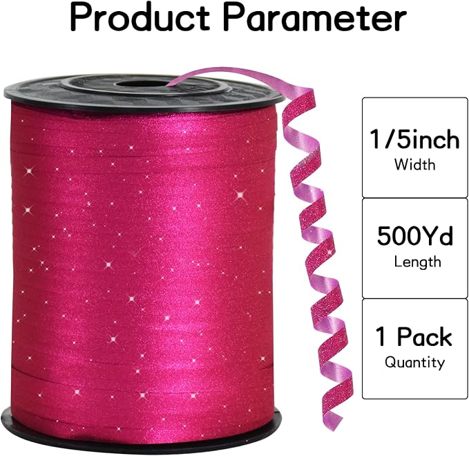 BEISHIDA 500 Yards Hot Pink Glitter Ribbon Curling Crimped, Glitter Balloon - Image 2