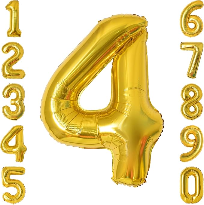 Gold Number 4 Balloon 40 Inch, Foil Decor by Unknown