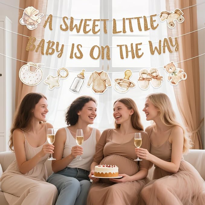Neutral Gold Baby Shower Party Decorations Boho Beige Baby Shower Banner - Image 6