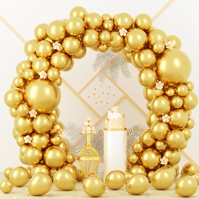 Voircoloria 90pcs Metallic Gold Balloons Garland Arch Kit, 18 12 10 5 Inch | by Voircoloria