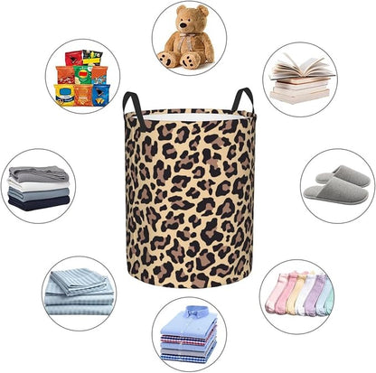 Leopard Print Animal Cheetah Round Laundry Hamper Storage Basket Toys Clothes - Image 9