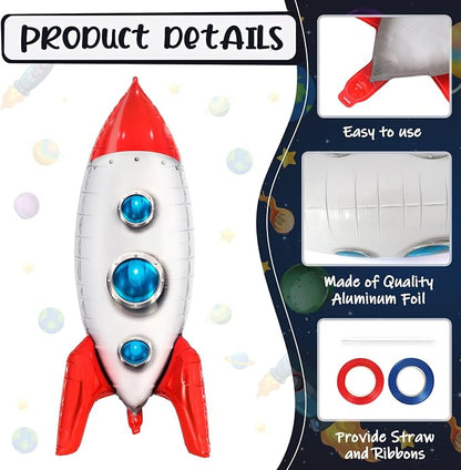 2 Pcs Large Rocket Balloons for Kids, 33 Inch Rocket Ship Balloon, Space Foil - Image 5