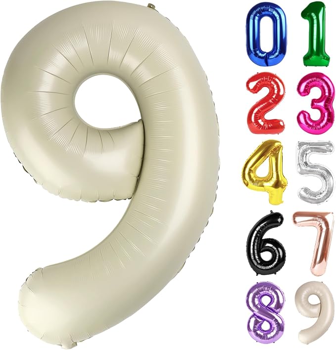 9 Balloon - Cream Birthday Number Balloons, 40 Inch Decorations Men Women | by ALPHADELTAPI