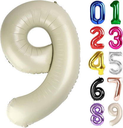 9 Balloon - Cream Birthday Number Balloons, 40 Inch Decorations Men Women | by ALPHADELTAPI