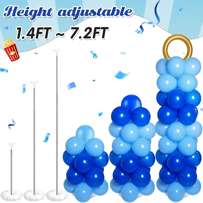 Civaner 2 Sets Cartoon Theme Balloon Column Stand Kit 100 Pcs Adjustable Blue - Image 5