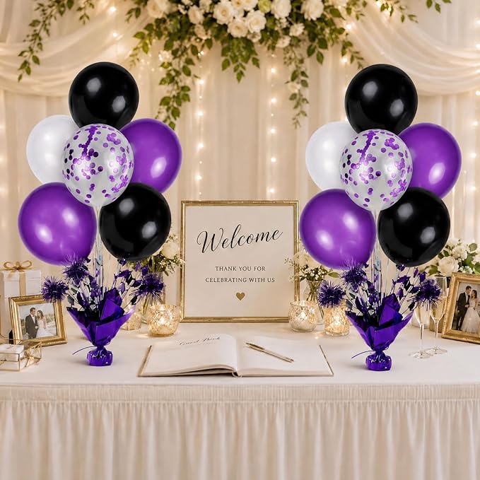 4 Set Purple Black Balloon Centerpieces - Image 5