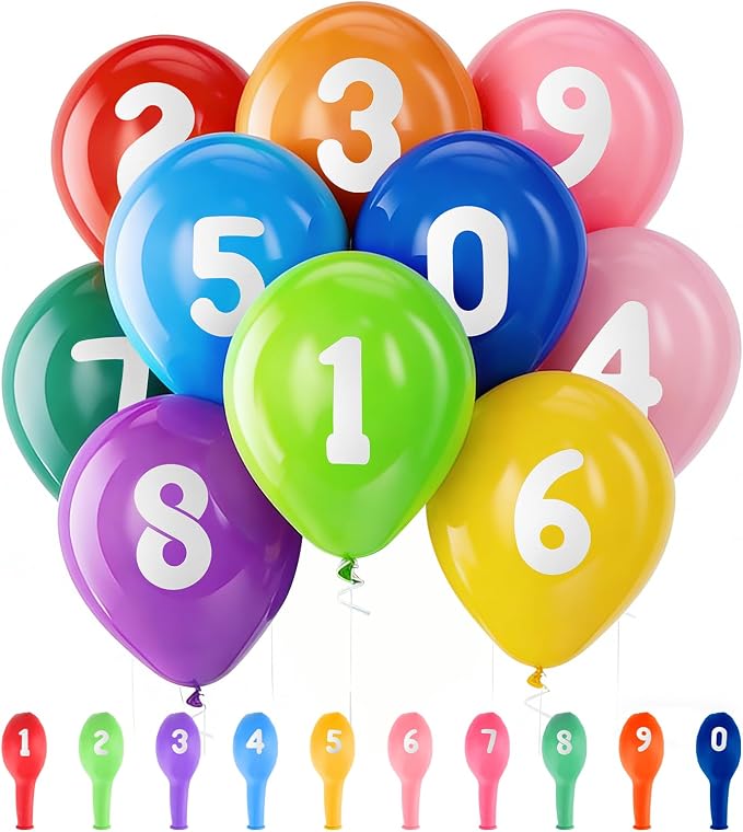Oubest 12 Inch Colorful Number Balloons, Baby Shower, Graduation & Christmas by Outbest