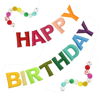 Pre-Strung 3D Felt Happy Birthday Banner, Rainbow Birthday Decoration | Reusable by Unknown