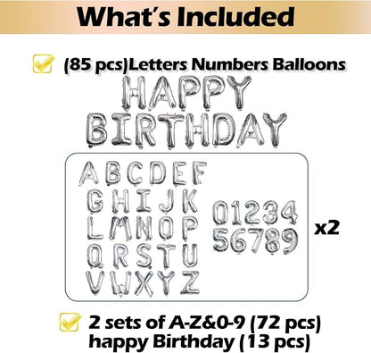 85Pcs Silver 16 inch Birthday Decor Set Full Letters Numbers | Thick reusable - Image 3