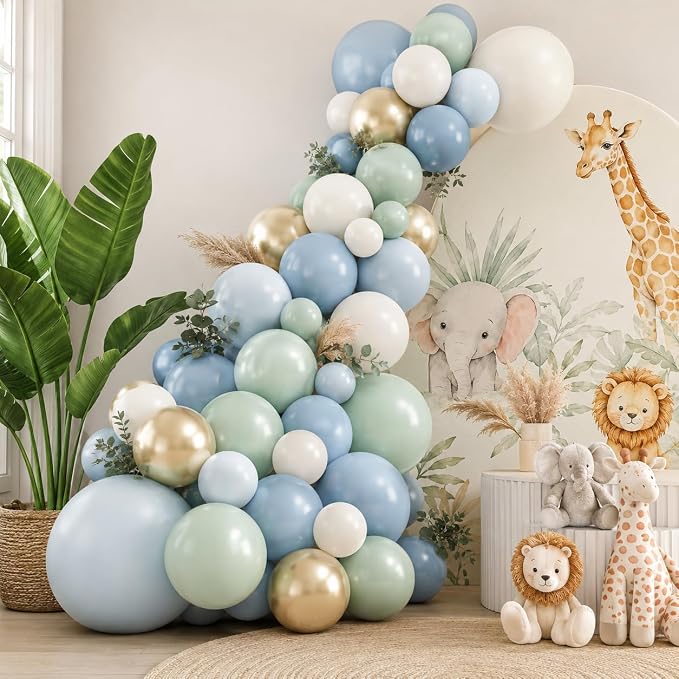 Dusty Blue Green Balloons, Slate Fog Blue Dusty Green Ivory Balloons - Image 7