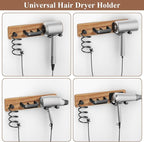 Tindbea Hair Dryer Holder Curling Iron Holder Flat Iron, Blow Dryer Holder Wall Mount, Bathroom Hair Tool Organizer Rack for Universal Dryer (Sapele Wood Matte Metal, Matte Black)