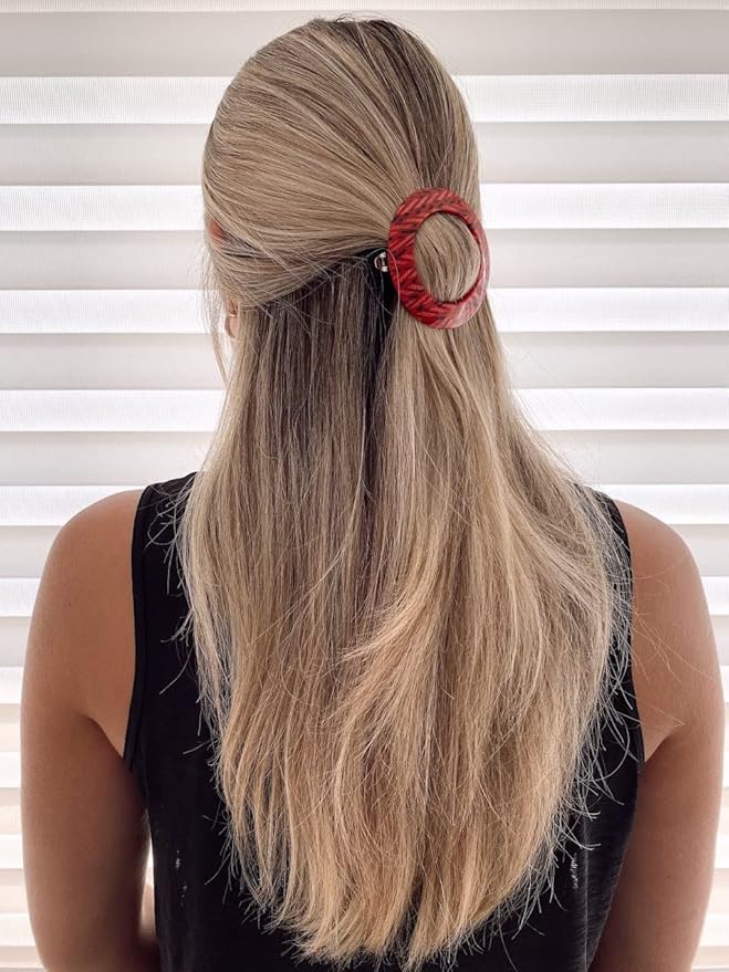 Camila Paris CP2513 French Hair Barrette Clip for Girls, Round Handmade, Victory Red, Strong Hold Grip Hair Clips for Women, No Slip and Durable Styling Girls Hair Accessories, Made in France